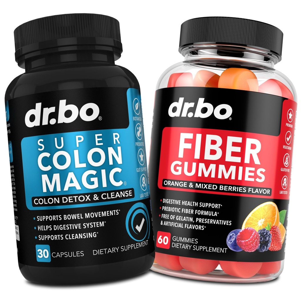 DR. BO Fiber Gummies & Colon Curățați Suplimente - Gummy Gummy Prebiotic Fiber Supliment - Super Colon Magic Mișcarea Bowel Suport pentru curățarea stomacului