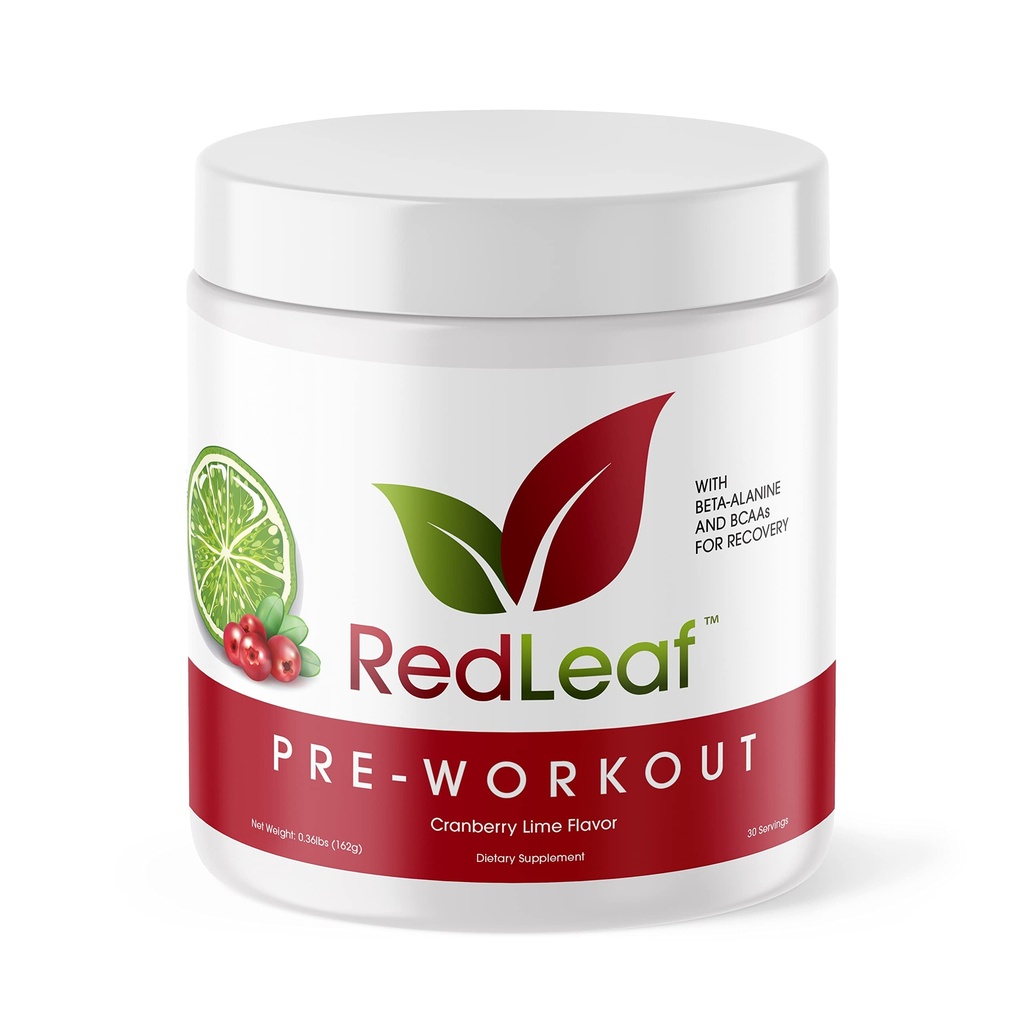 Red Leaf Pre Workout Energizer Powder, BCAA's, Beta-Alanina, Amino Acids si Ceai Verde pentru Suport Imun si Preworkout Energy, Aroma naturala de var - 30 Serviri