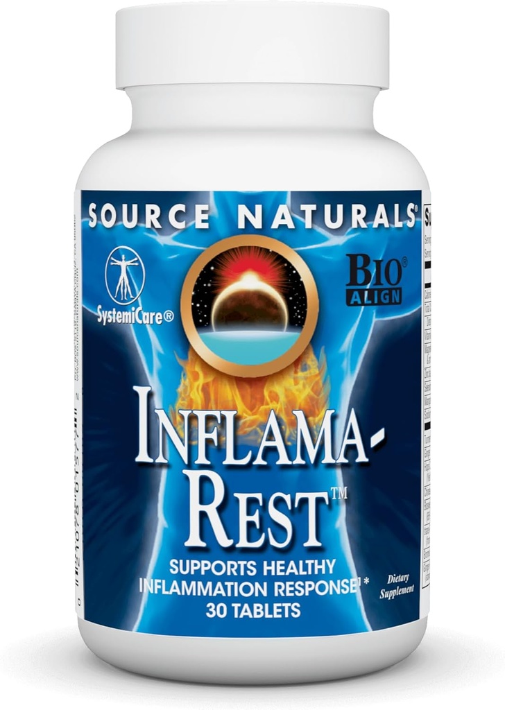 Sursa Naturals Inflama-Rest - Herbal & Mineral Blend cu Turmeric, Boswellia, Ginger, Querbetin - Relief de stres maxim & Relaxare - 30 comprimate