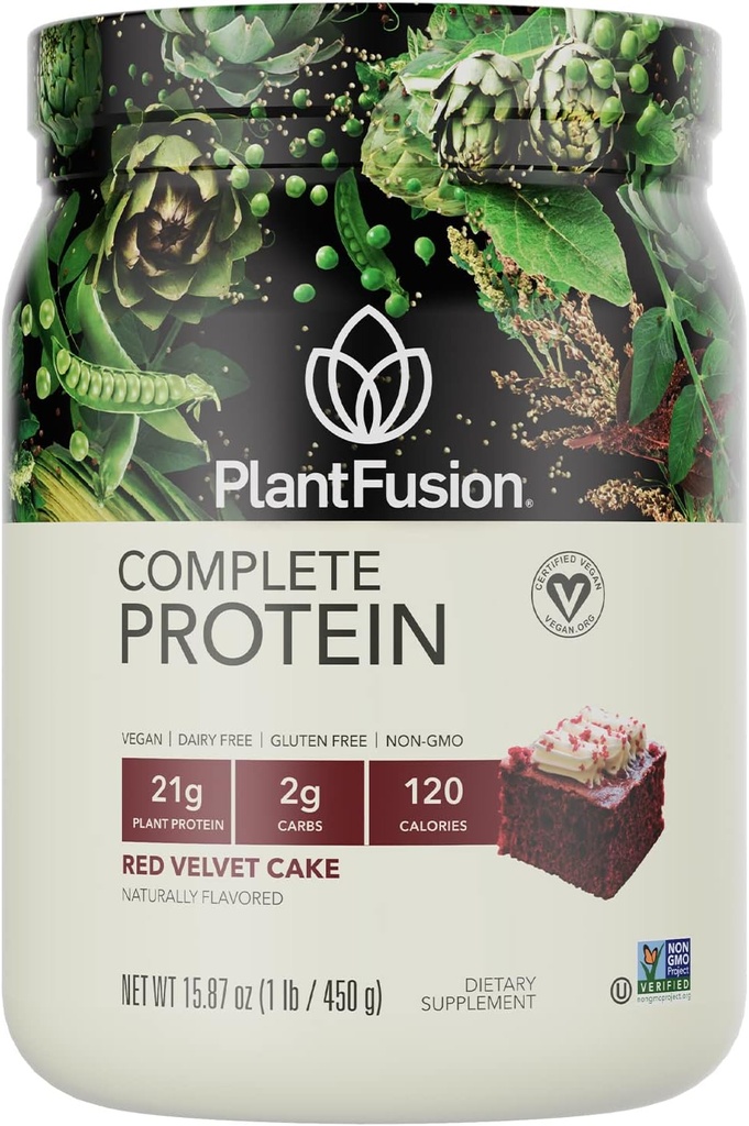 PlantFusion complet Vegan pulbere de proteine - praf de proteine pe bază de plante cu BCAAs, enzime digestive și proteine de mazăre - Keto, gluten gratuit, soia, non-Dairy, fără zahăr, non-GMO - Red Velvet 1 lb