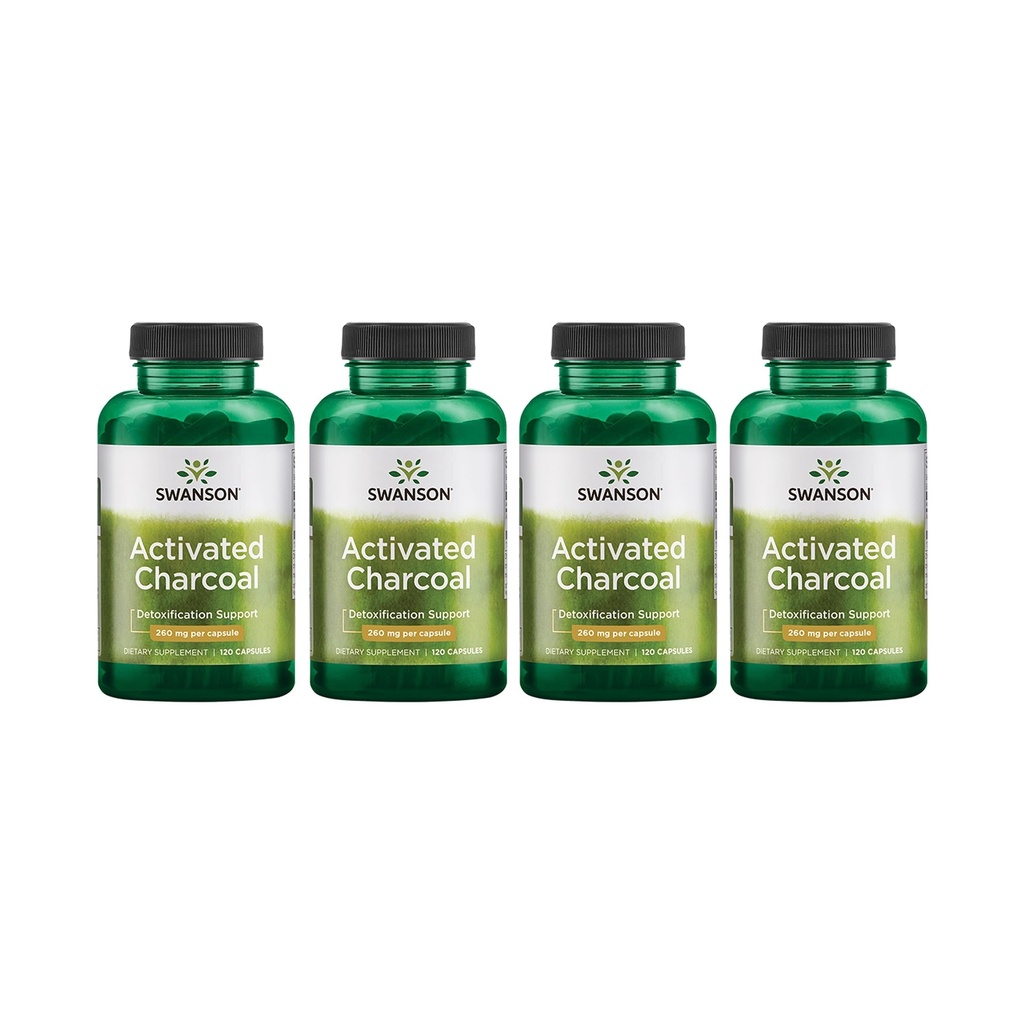 Swanson Charcoal activat - Supliment natural de sustinere absorbtie sanatoasa - Ajuta w / Blooting & mentinerea regulatitatii Bowel - (120 capsule, 520 mg per Servire) 4 ambalaj