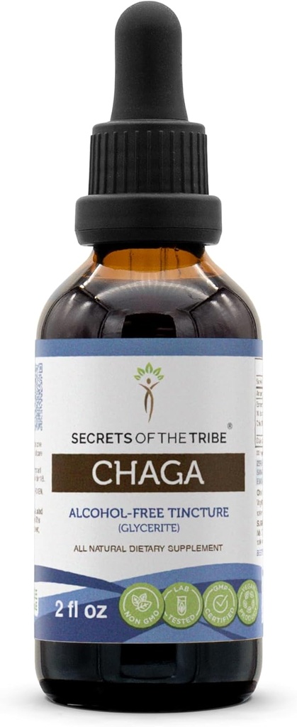 Secretele tribului Chaga Tincture Extract de alcool-liber, picături de plante de înaltă calitate, Tinctură făcută din Chaga sălbăticită (Inonotus oblicus) Mushroom uscat 2 oz