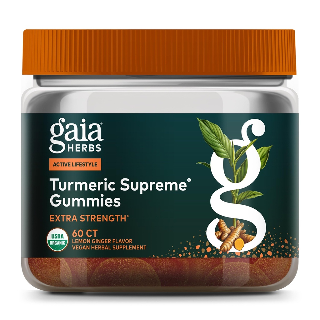 Gaia Herbs Turmeric Supreme Extra Putere Gumies - Suportă Umflare relief pentru a ajuta la mentinerea unui stil de viata activ - Aroma de ghimbir de lamaie - 60 Gume organice Vegane (20-Day Supply)
