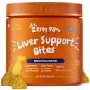 Zesty Paws supliment de sprijin pentru ficat pentru câini - cu extract de muls de lapte, Curcumin Turmeric, colină - Moft Chew Formula - pentru funcția de ficat de câine