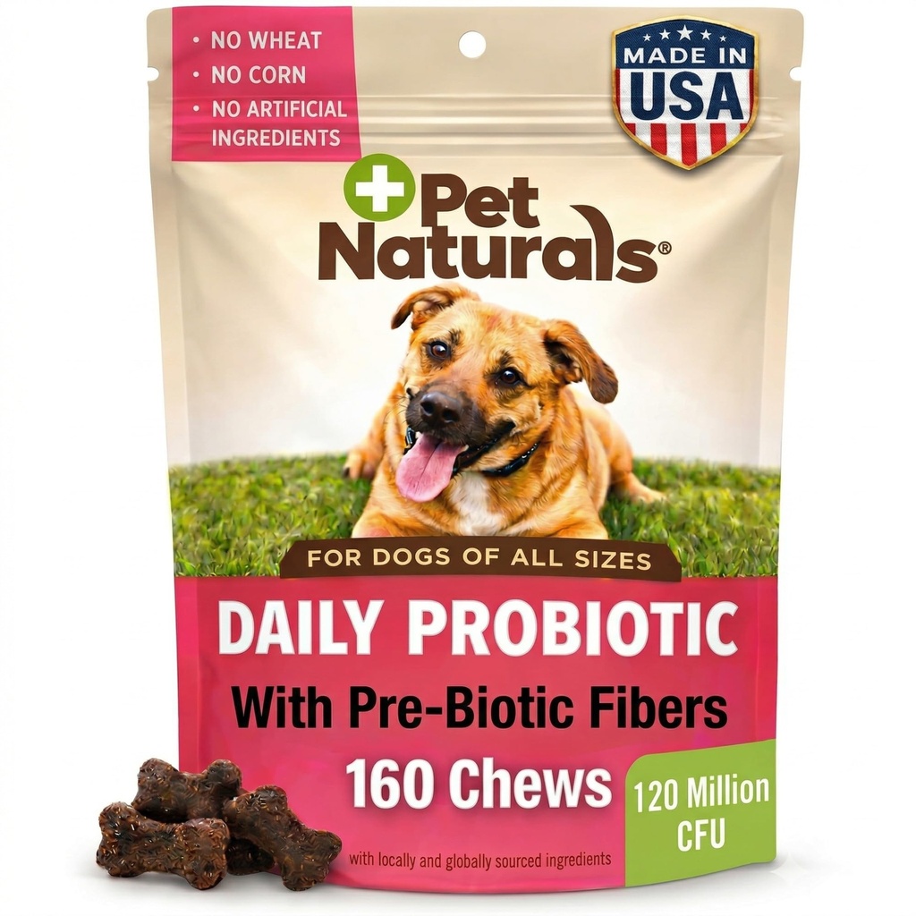 Pet Naturals Daily Probiotic pentru câini, Duck Flavor, 160 Chews - 120M CFUs Pre și probiotice pentru câini Digestive Health, Gut Health, Immune Support, Diaree, Alergii și mâncărimi