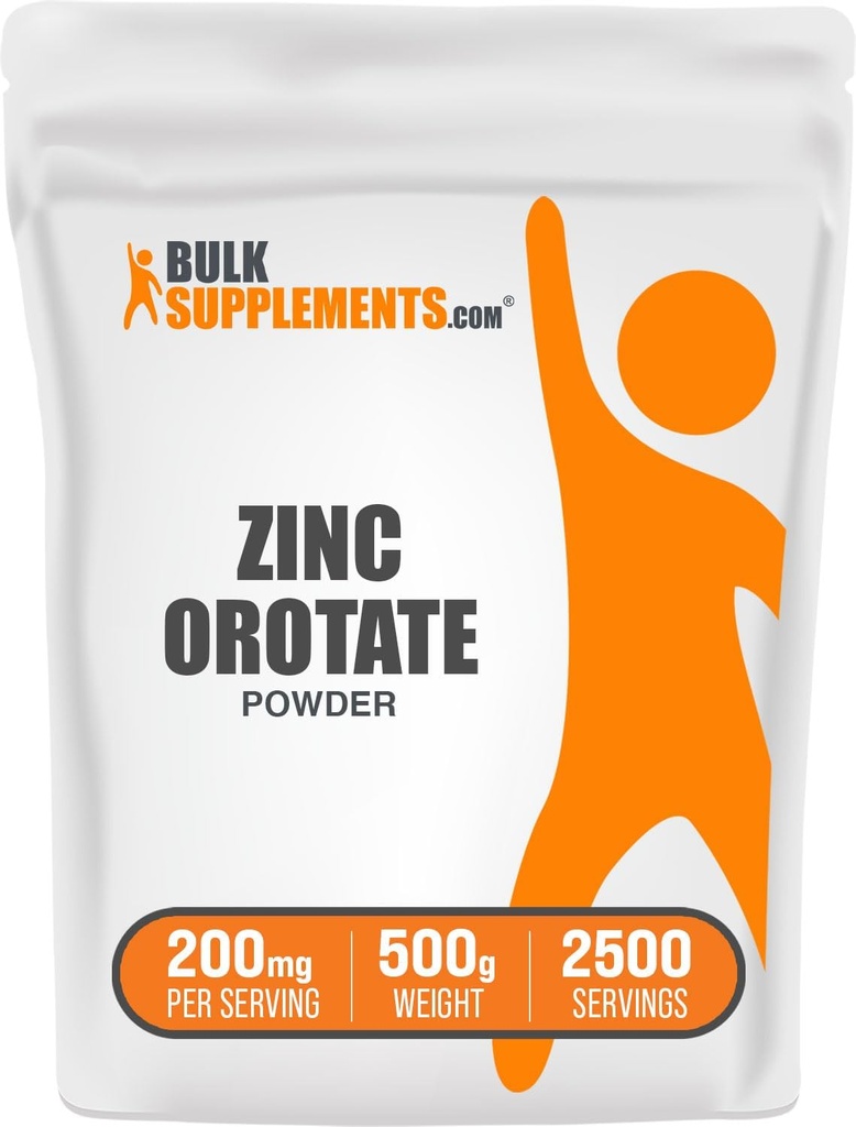 BulkSupplements.com zinc Orotate pulbere - Zinc Minerale Supliment, pentru suport imunitar - Gluten gratuit, 200 mg per Serving, 500g (1.1 lbs) (Pachet de 1)