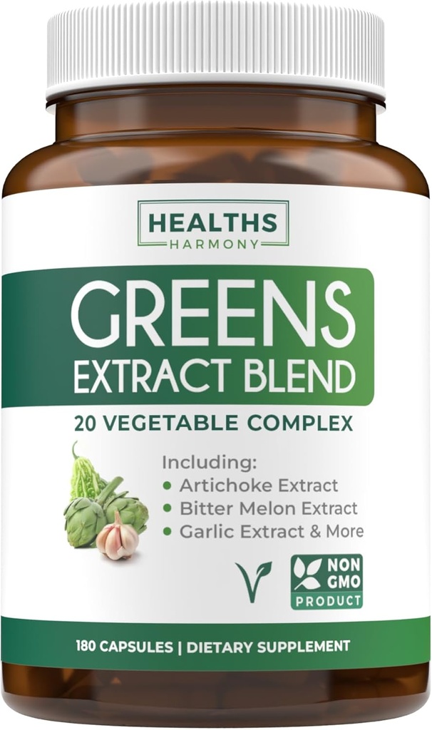 Super Verzi Antioxidanți Superfoods 2250mg Supliment - 20 Ingrediente cu Sprouts, Ciuperci, Rădăcini, Usturoi, Melon Bitter, Anghinare, Seminte de telina, Piper Cayenne, Alfalfa NON OMG - 180 Capsule