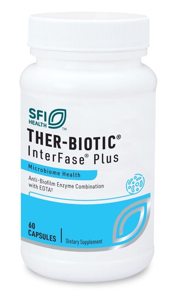 Klaire Labs SFI Health Interfaze Plus - Enzyme Combination to Disrupt Biofilm Matrix + EDTA - Gastrointestinal System, Gut Flora, Biofilm & Detox Support (60 capsule)