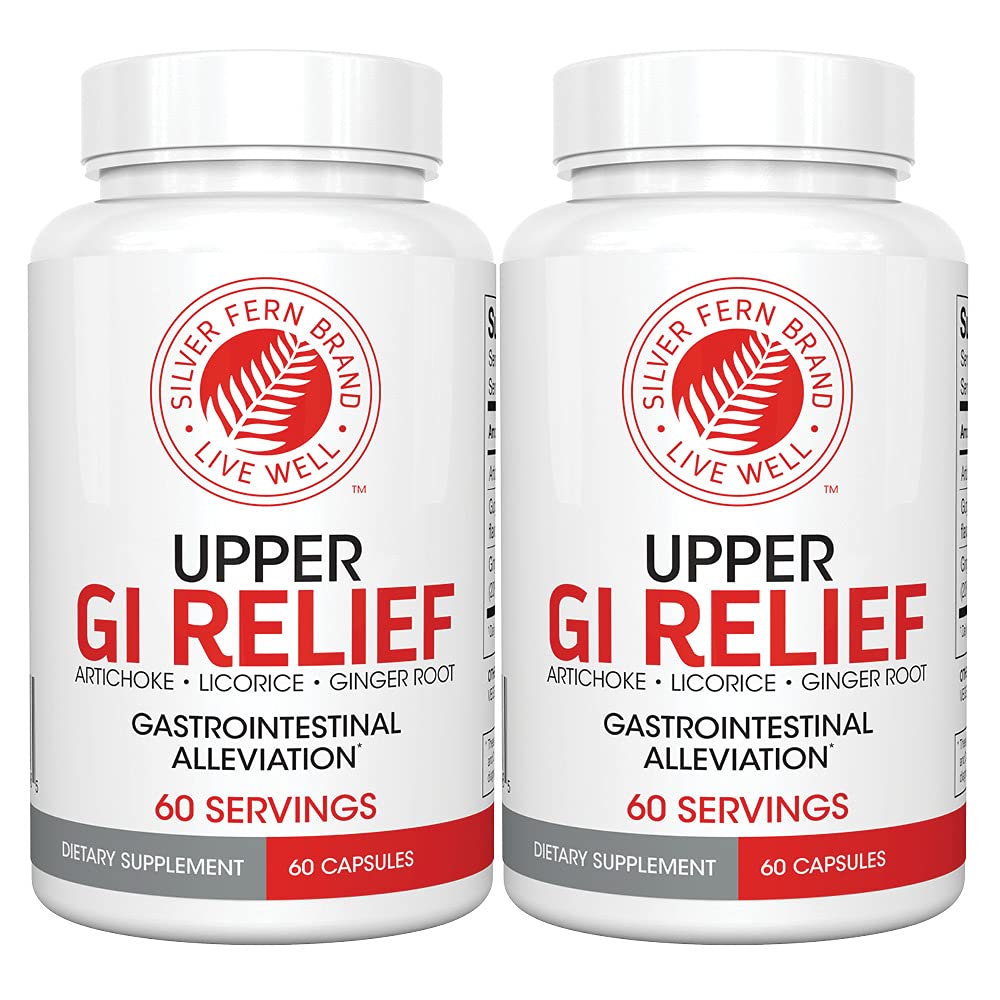 Silver Fern GI Relief - Supliment natural - Toate naturale cu extract de frunze de Anghinare, extract de ghimbir root, și GutGuard Flavonoids lemn dulce (2 sticle - 120 capsule - 60 zile de aprovizionare)