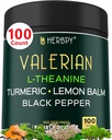 5in1 capsule de rădăcină Valerian Plus L-Theanine, Lemon Balm, Turmeric și Pepper negru pentru relaxare, Noapte odihnitoare, Digestion & Suport Imun - 100 Conte