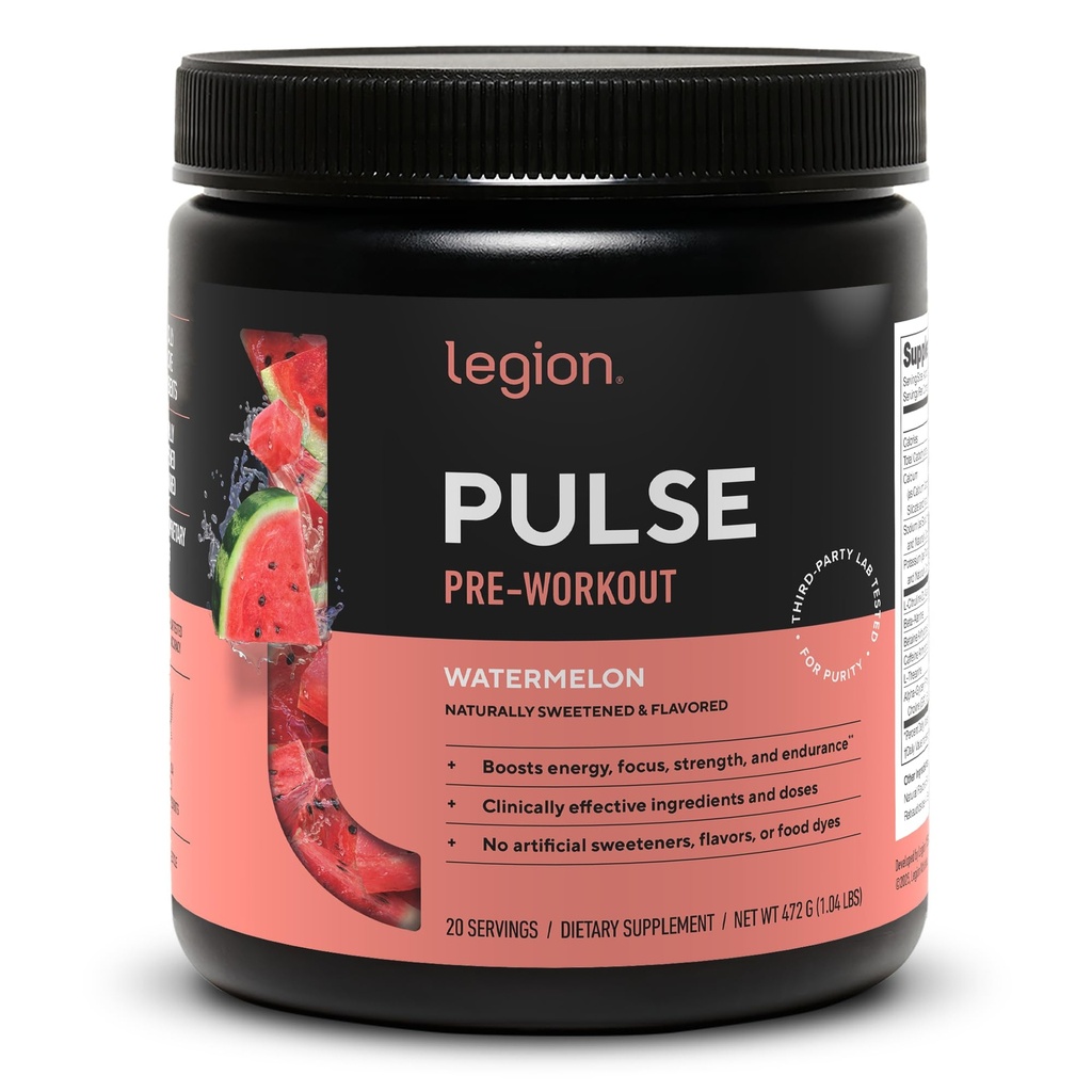 LEGION Pulse Pre Workout - All Natural Nitric Oxide Preworkout Drink to Boost Energy, Creatine Free, Naturally Sweetened, Beta Alanine, Citrulline, Alpha GPC (Watermelon)