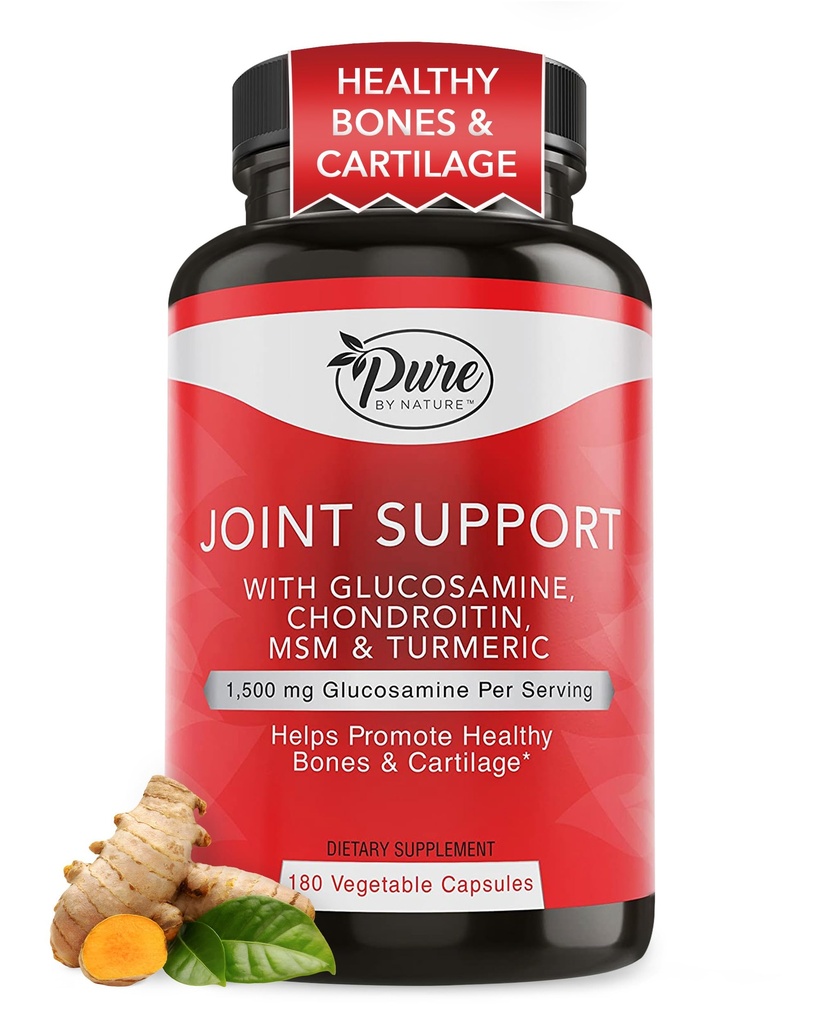 Pure Prin Natură Suport comun, Glucosamină cu Chondroitin Turmeric MSM Boswellia Supliment, 180 capsule