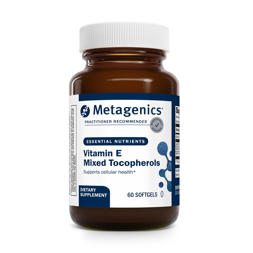Metagenice Vitamina E Tocopheroluri mixte - supliment antioxidant de mare potenta cu tocoferoli Alpha & Gamma - Suporturi Inima, Imun si sanatate celulara - non-GMO, Gluten-Free - 60 Softgels