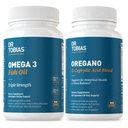 Dr. Tobias Omega 3 Ulei de pește și suplimente de acid oregano și caprilic, susține inima, creier, imun cu Complex de echilibru Flora Gut & Sănătate intestinală pentru femei și bărbați