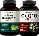 NatureBell CoQ10 400mg Capsule cu Omega 3 acid gras & capsule Veggie Citrus Bergamot 5000 mg Echivalent Bundle Pack 