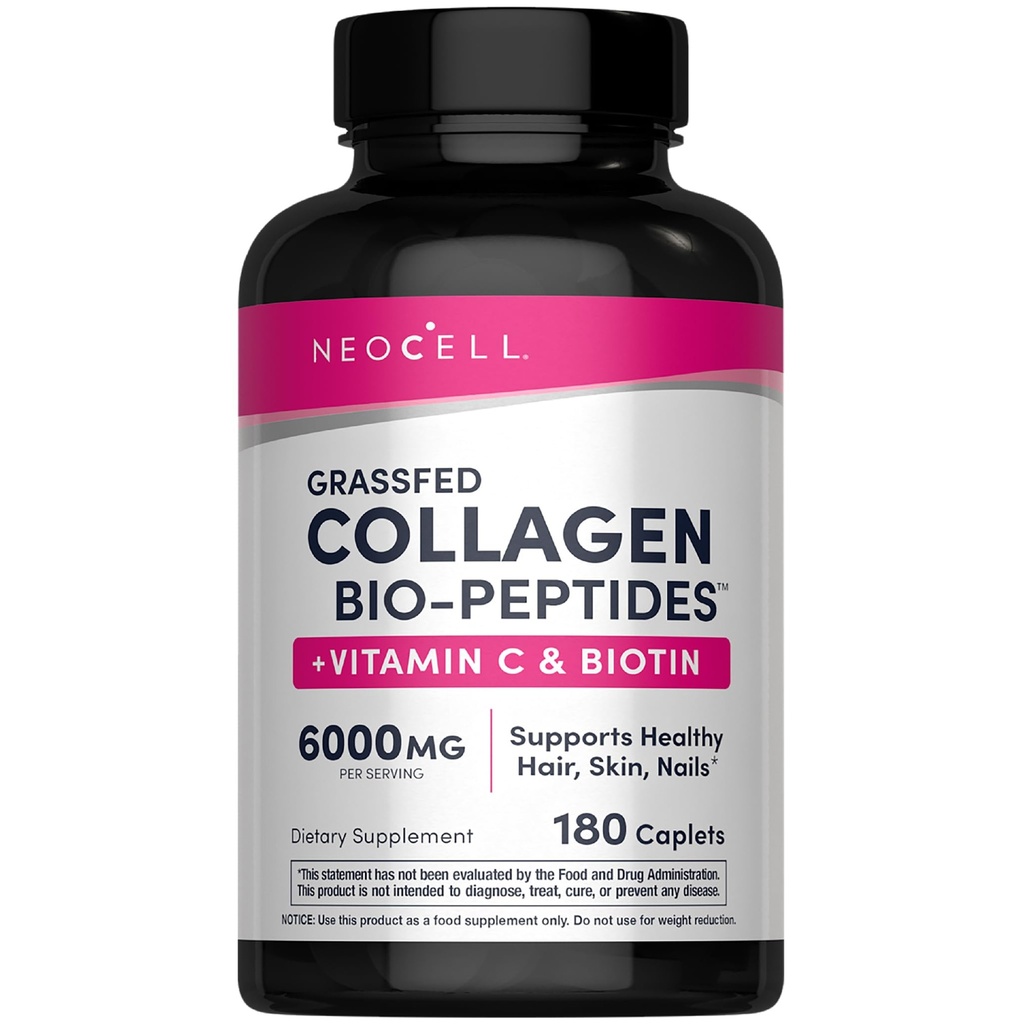 NeoCell Super Colagen cu vitamina C și Biotina, Piele, păr și unghii Supliment, Include antioxidanți, Tabletă, 180 Număr, 1 flacon