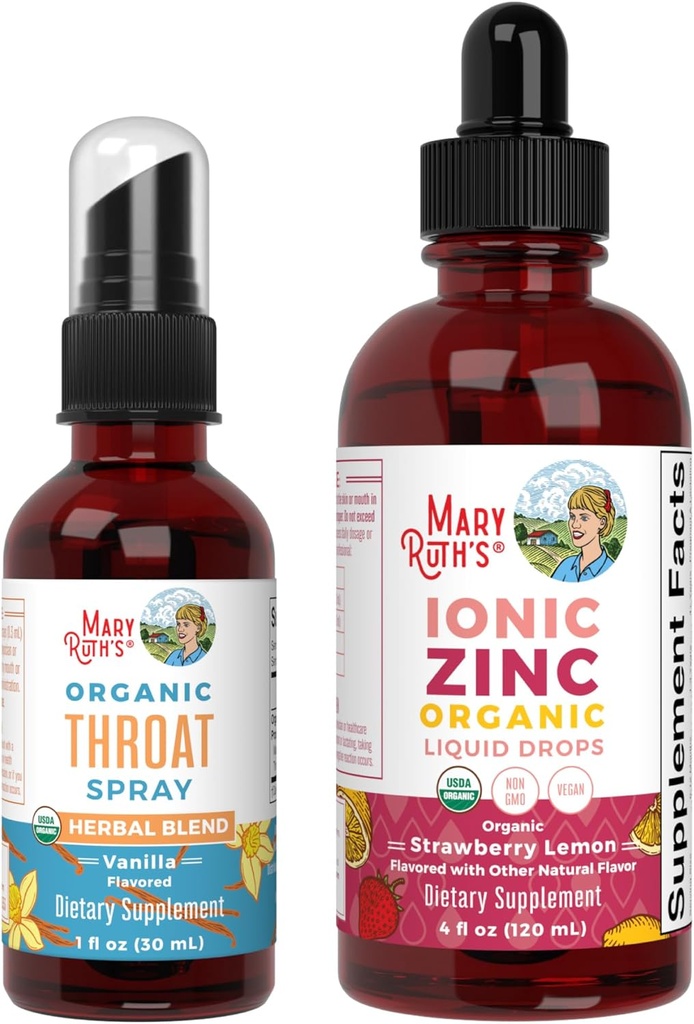 MaryRuth Organics Ghroat Spray (Vanilla) & Picături de zinc (Strawberry Lemon) 