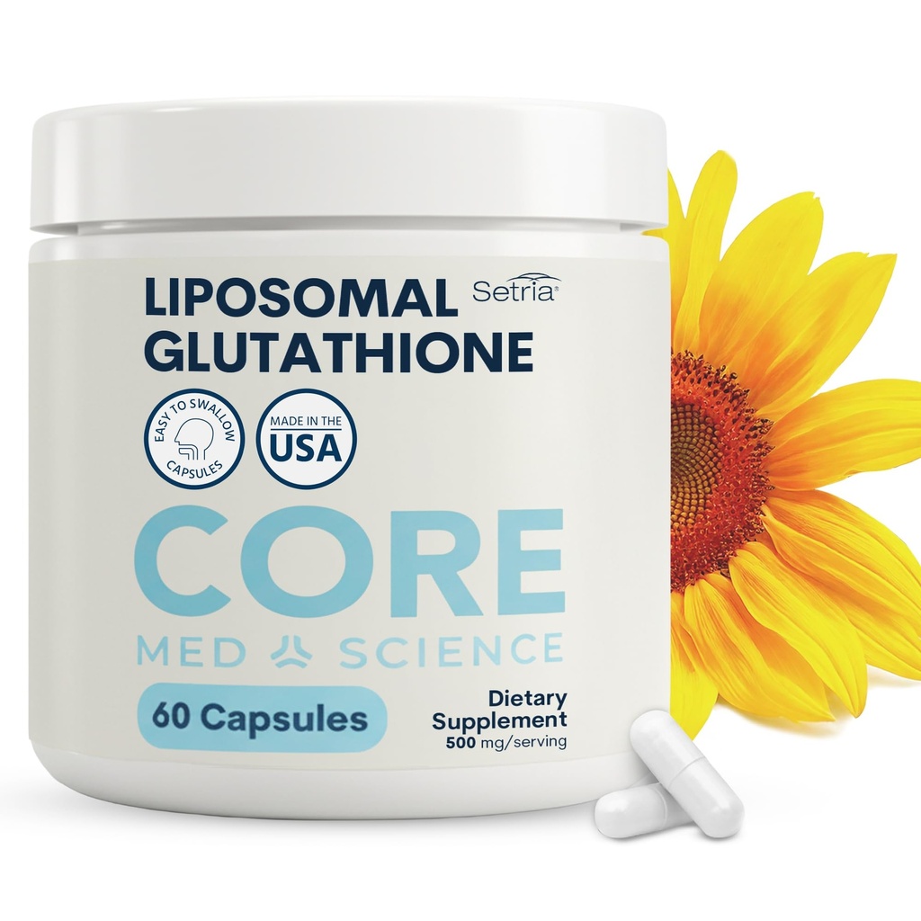 Nucleu Med Science Liposomal Glutatione Supliment (500mg, 60 capsule) - Pure Setria redus cu Complex fosforolipid - Antioxidant Supliment pentru energie, Brain Health, Skin & Ficat Health