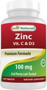 Cele mai bune Naturale Zinc 100 mg cu vitamina C & D3 180 comprimate Gluten gratuit și non-GMO