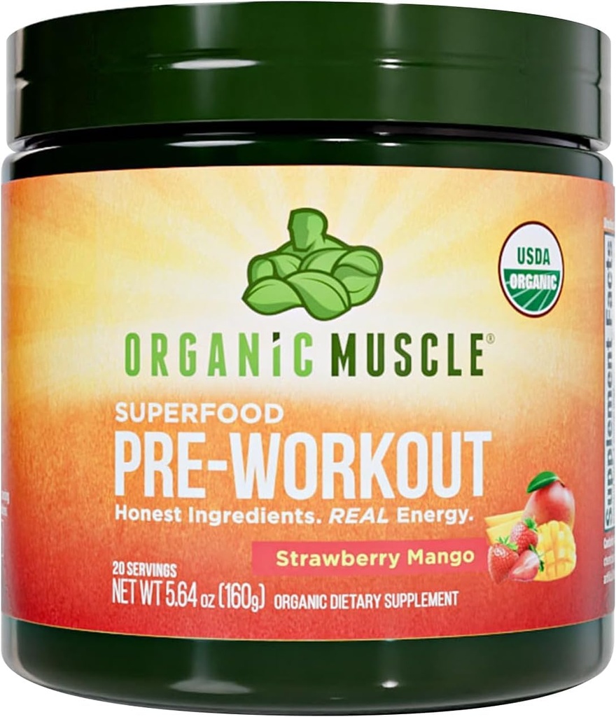 Organic Muscle Organic Pre Workout Powder, Căpșuni Mango 