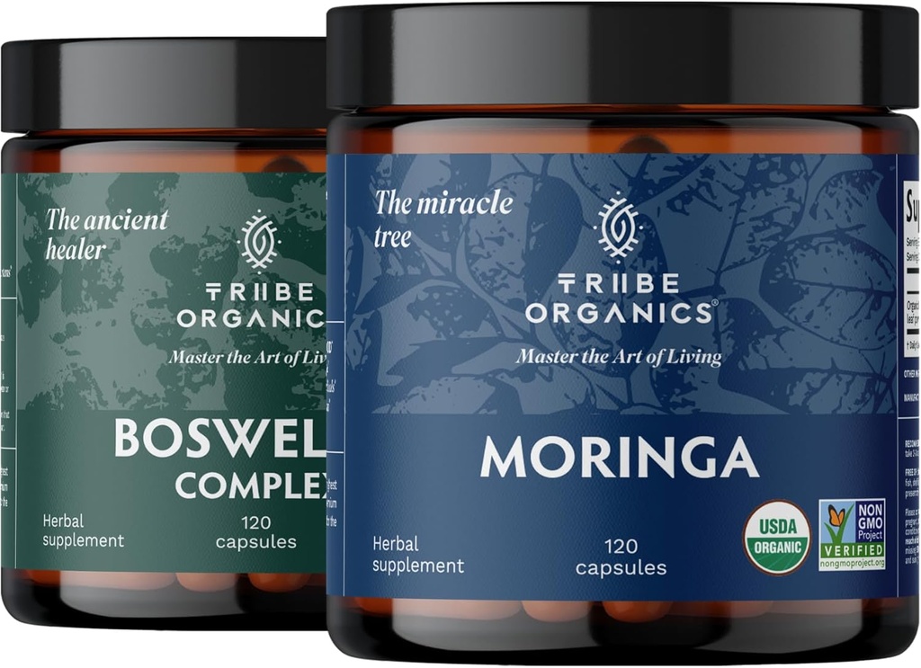 TRIBE ORGANICS Vitality Duo - Boswellia Complex - Moringa - pentru suport comun, ajutor muscular, energie, pierdere in greutate, functie cerebrala
