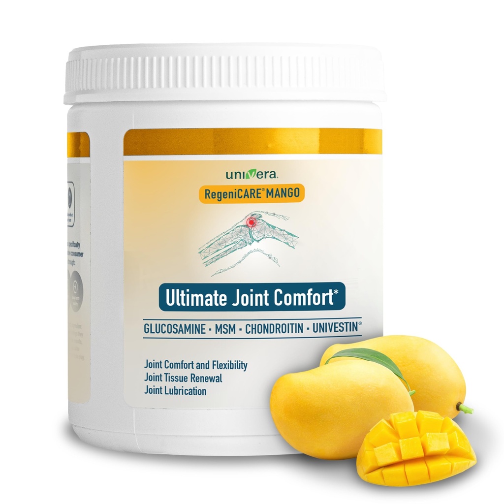 Univera RegeniCARE Canister, Glucosamină, Chondroitin, MSM, Univestin, Restaurează Cartilage, Sprijină Confort comun + Mobilitate + Flexibilitate, Aprovizionare de 30 de zile (Aroma Mango)