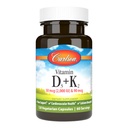 Carlson - Vitamina D3 + K2, 50 mcg (2000 UI) Vitamina D3 & 90 mcg Vitamina K2 ca MK7, suport osos, Absorbţie de calciu, 120 capsule