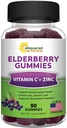 aSquared Nutrition Sambucus Elderberry Gumies cu zinc și vitamina C - Gummy Chemable Supplement Alternative la capsule pastile - Black Elderberberries w/VIT C pentru adulți Suport imun - 90 Gummies