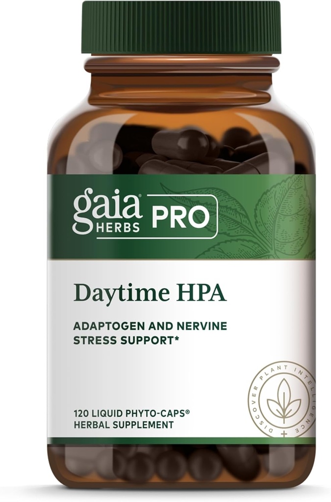 GAIA HERBS PRO Daytime HPA - Adaptogen Supplement - Sistem nervos Supplement cu ulei de măsline & Rhodiola* - Vegan, Gluten-Free, Soy-Free - 120 Fito-Caps lichid (60 Servings)