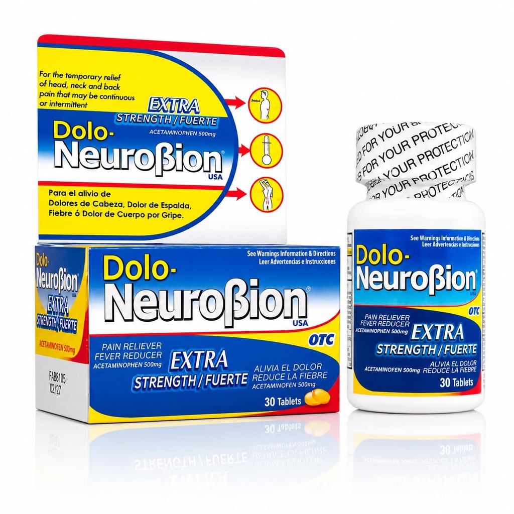 Dolo Neurobion 30 comprimate - Reliever durere, Reducator de febră, extra Putere, Fuerte, Alivia el Dolor, Reduce la Fiebre