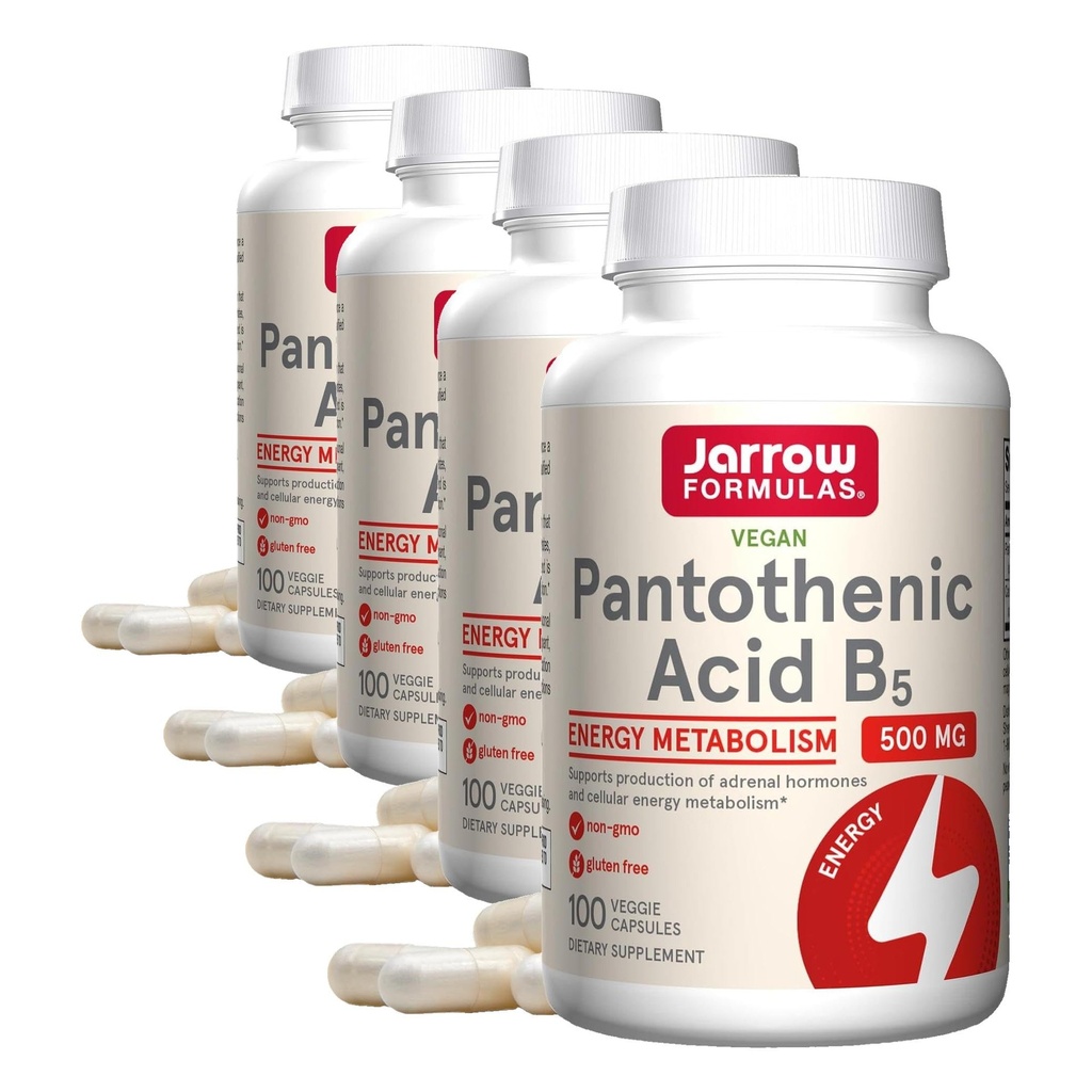 Jarrow Formulas Acid pantonic B5 500 mg - 100 Veggie Caps - Essential B Vitamina Dietary Supplement - Energy Production & Metabolism Support - 100 Servings (Pachet de 4)