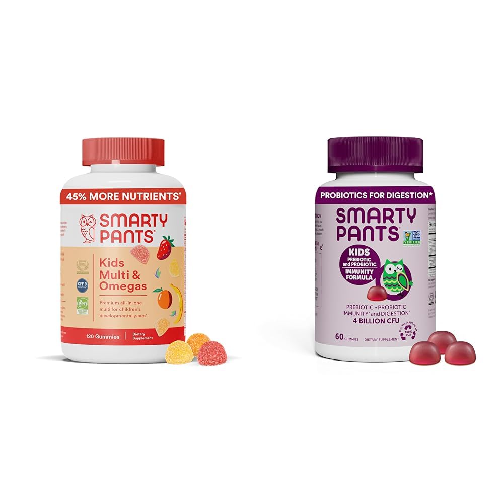 InteligentPants Copii Multivitamine Gummies și Probiotic Imunity Bundle: Omega 3 Ulei de pește (EPA/DHA), Vitamina D3, C, Vitamina B12, B6, Digestive & Imunity Supplement (30 Day Suppliment)