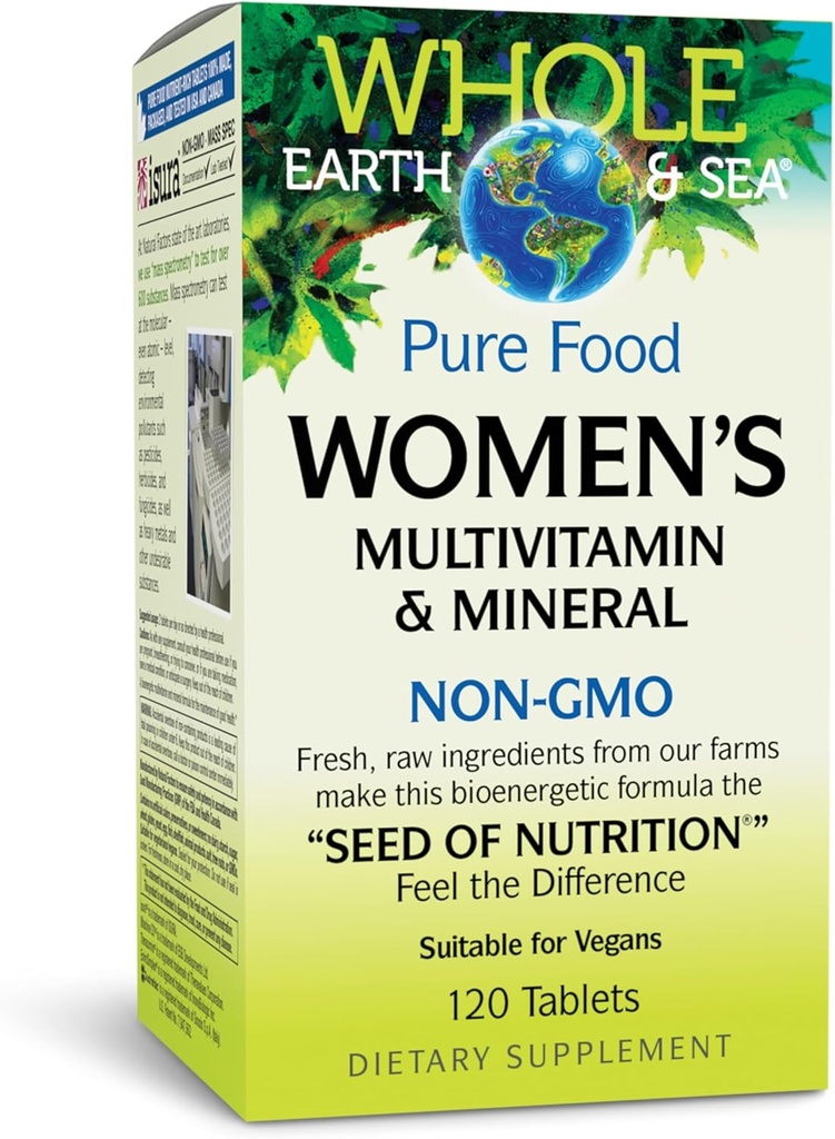 Factori naturali Întregul Pământ și Marea Femeii Multivitamine & Minerale, Întreaga Supliment alimentar, Vegan, 120 Tablete
