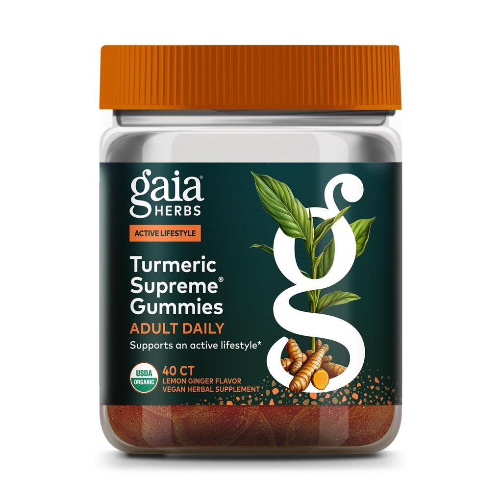 Gaia Herbs Turmeric Supreme Adult Daily Gummies-Daily Support pentru sănătos, activ de viață-USDA Certified Organic Blend of Turmeric and Supportive Herbs-40 Gummies (20-Day Supply)