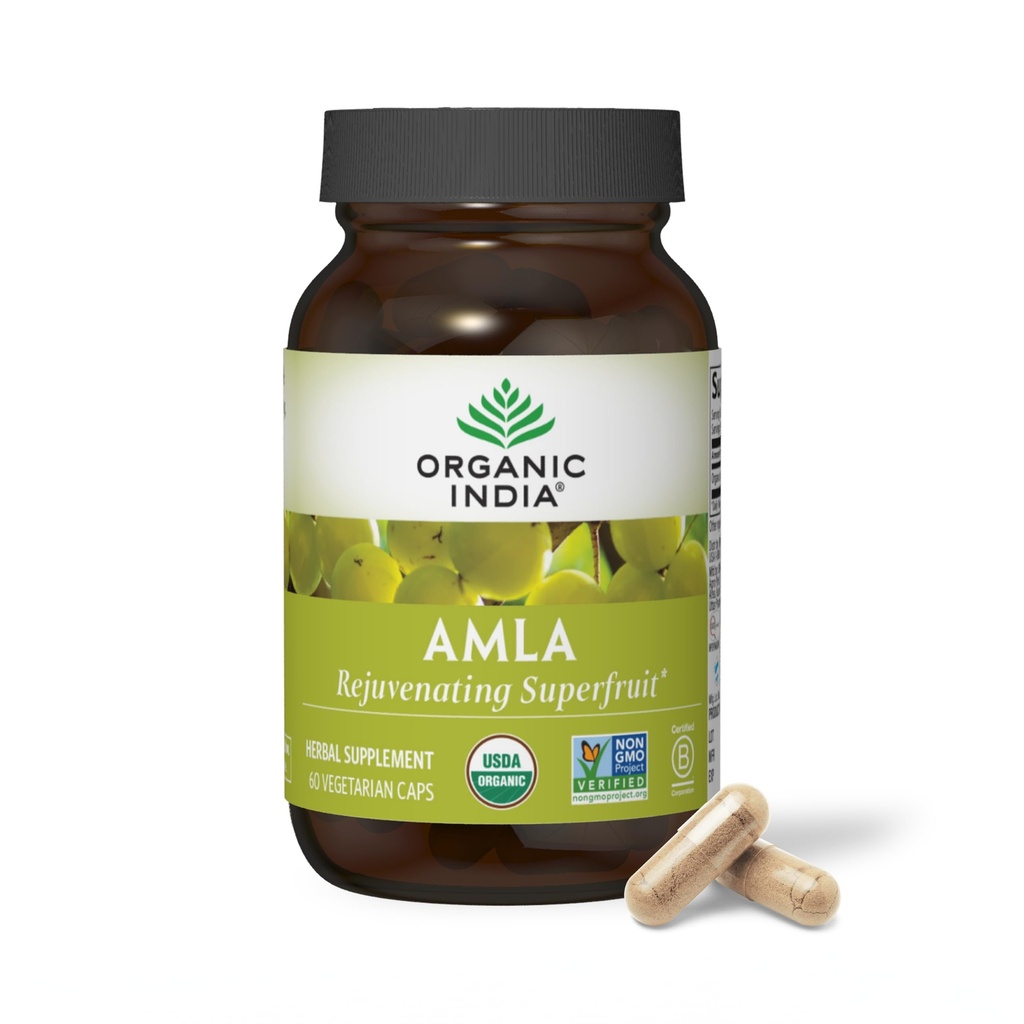 ORGANIC INDIA Amla Capsule organice - Indian Gooseberry Suplimentul de vitamine din plante, Amla Supliment, Suport Imun, Vegan, Gluten-Free, Ayurvedic, Antioxidant, Non-GMO - 60 capsule