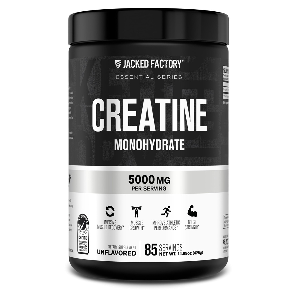 Fabrica Jacked Creatina Monohidrat pulbere 425g - 5g Daily Creatine Supliment pentru bărbaţi şi femei, Vegan-Friendly, terţă parte testate - 85 Serviri, Nearomat