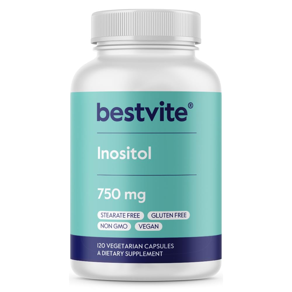 BESTVITE Inositol 750 mg sub formă de Myo Inositol (120 capsule vegetariene) - Fără Stearete - Vegan - Non OMG - Gluten Free