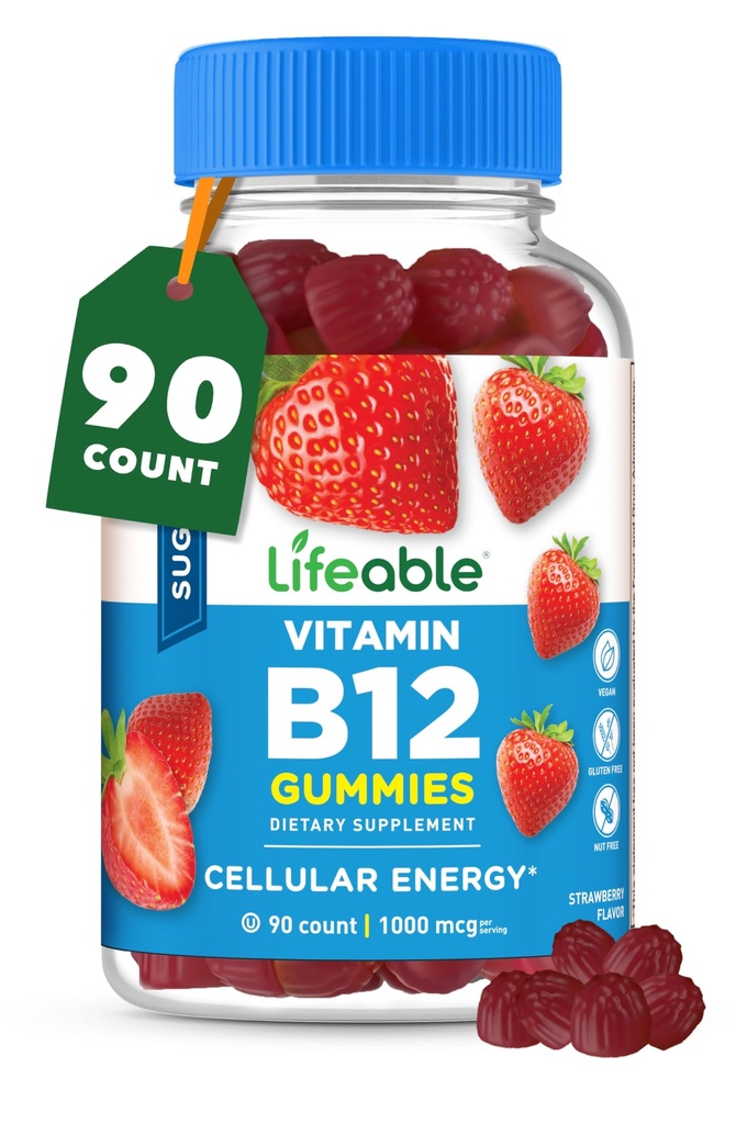 Vitamina B12 Gumies fără zahăr, care poate fi salvată în viaţă, 1000 mcg 