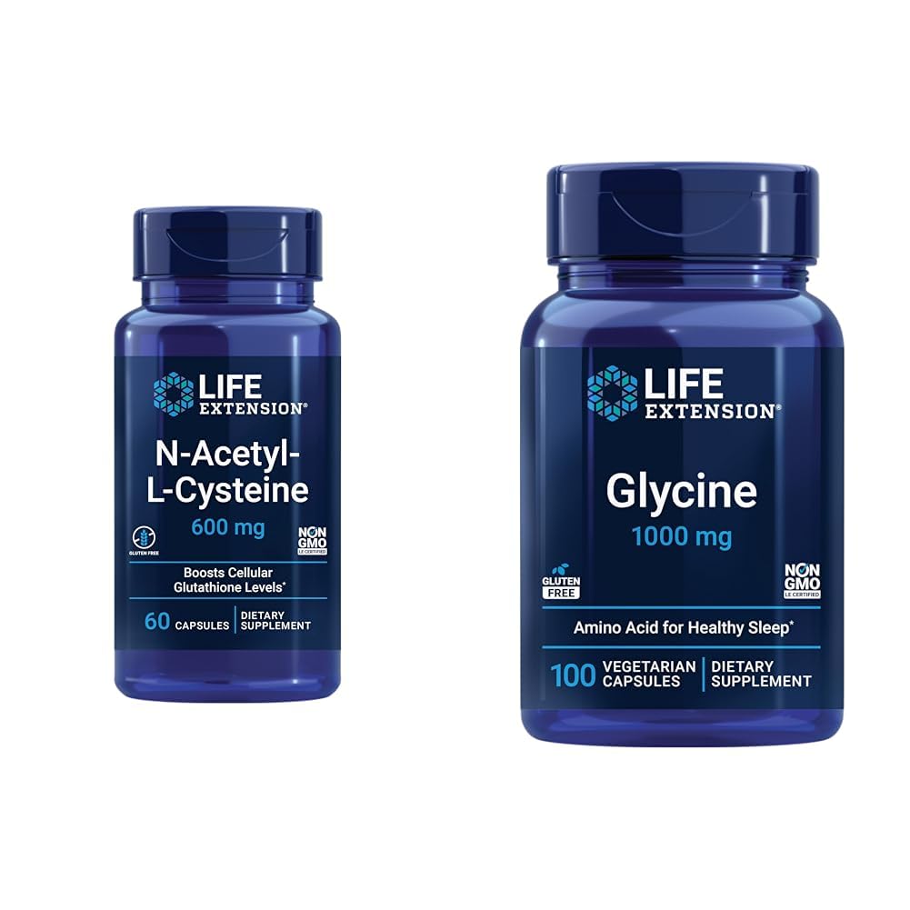 Prelungirea duratei de viaţă N-Acetil-L-Cysteine (NAC) & Glicină 1000 mg, Promovează relaxarea, somn sănătos, Aminoacid, Gluten-GMO, Vegetarian, 100 Capsule