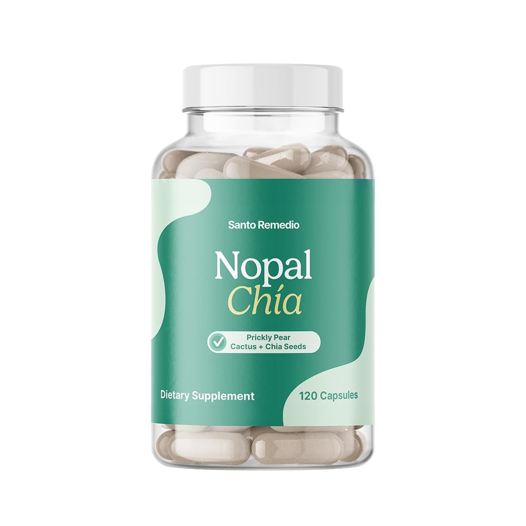 Santo Remedio Nopal Chia, Prickly Pear Cactus și Chia Powder Supliment alimentar, Ingrediente dovedit clinic, Gluten gratuit, non-GMO, fără adaos de zahăr, 120 capsule, 60 Serviri per container