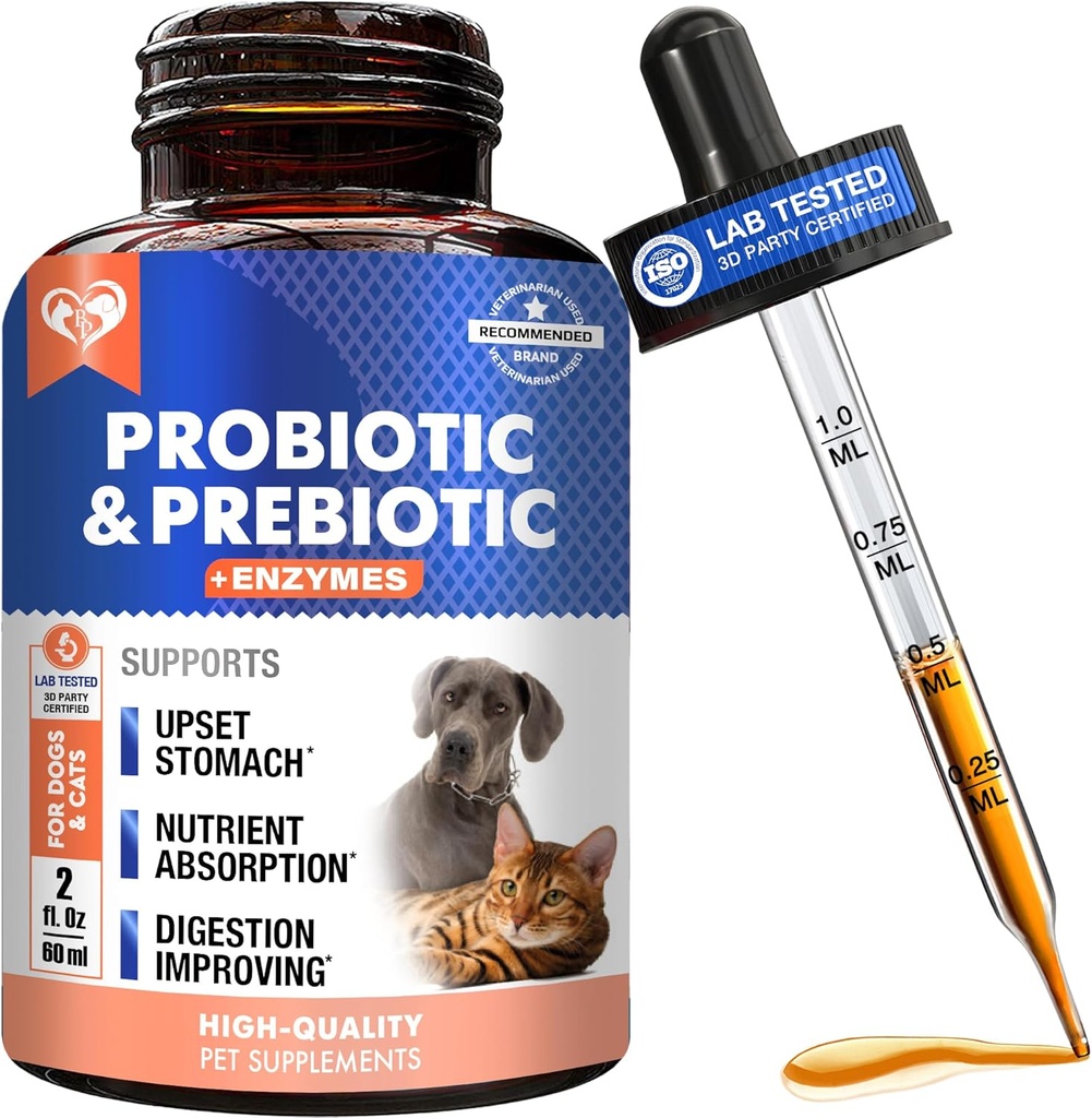 Probioticele și prebioticele cu enzime pentru câini și pisici - Digestive Gut Flora Health Suplimente alimentare pentru animale de companie - Constipație și diaree și gaz Home Remedy - Supărat relief stomac - Made in USA