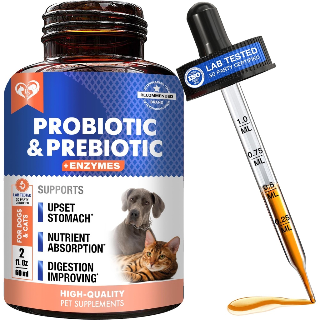 Probioticele și prebioticele cu enzime pentru câini și pisici - Digestive Gut Flora Health Suplimente alimentare pentru animale de companie - Constipație și diaree și gaz Home Remedy - Supărat relief stomac - Made in USA