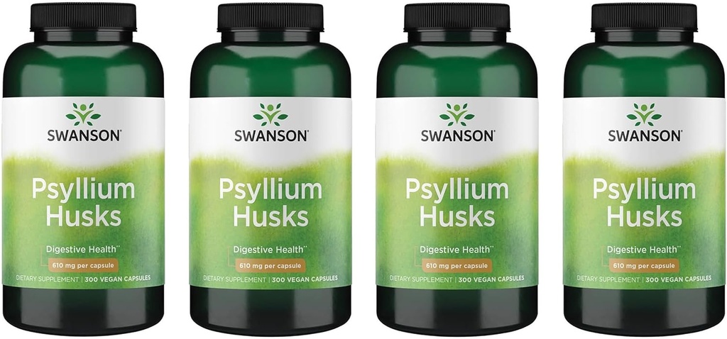 Swanson Psyllium Husk Supliment alimentar Fibra 610 mg 300 capsule - (4 ambalaj)