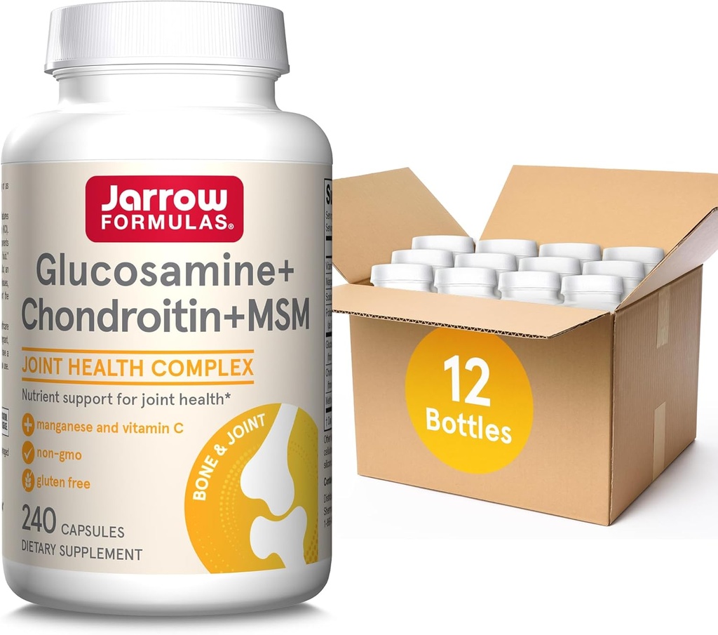 Formule Jarrow Glucosamină + Chondroitin + MSM Capsule, Supliment comun de suport cu vitamina C și mangan, 240 capsule, 60 zile de aprovizionare, ambalaj de 12