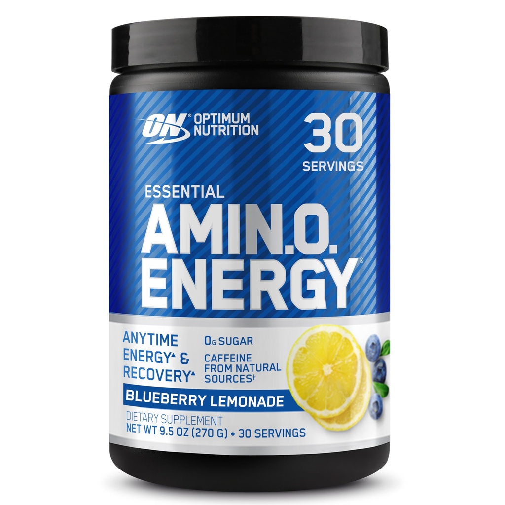 Optimum Nutrition Amino Energy - Pre Workout cu ceai verde, BCAA, Amino Acids, Keto Friendly, Green Coffee Extract, Energetic Powder - Blueberry Lemonade, 30 Serviri (Packagging May Vary)