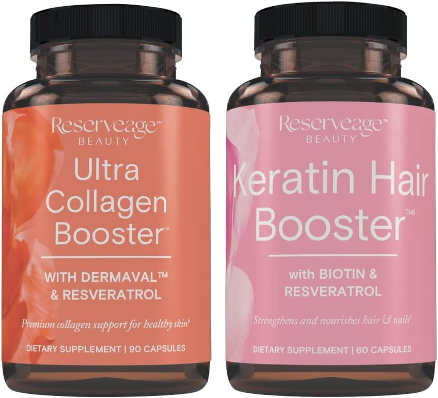 Rezervare Ultra Colagen Booster & Keratina Booster - Caracteristici Dermaval, Biotin & Resveratrol - Suport Hair & Skin - 90 Capsule Ultra Colagen, 60 Capsule Keratina