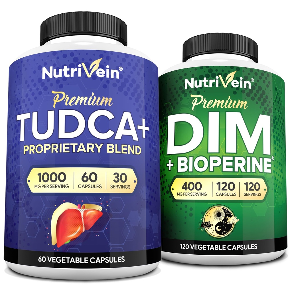 Nutrivein Premium TUDCA şi Suplimentul DIM Bundle: Suplimentul de înaltă absorbţie TUDCA şi DIM pentru dezintoxicare, echilibru şi Well-Being