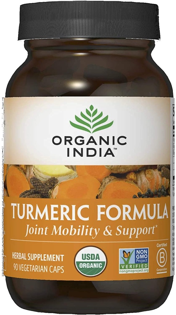 Organic India Curcumin Turmeric Suplimentul Herbal - Mobilitate comună & Suport, Sistem imunitar, Răspuns inflamator sănătos, Supliment rădăcină întreg, Trikatu organic - 90 capsule