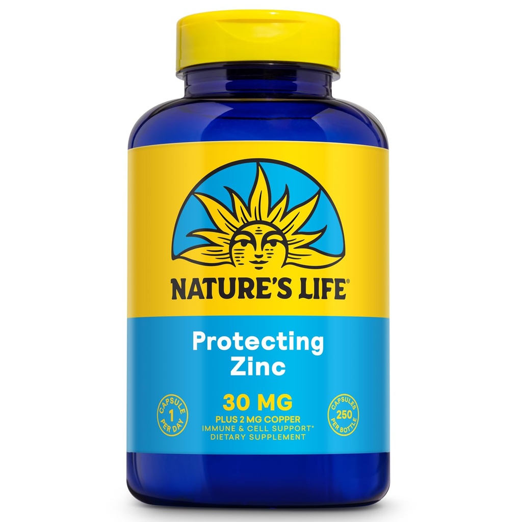 Picolinat de zinc de viață a naturii 30mg Plus 2mg de cupru - supliment de zinc Chelated pentru imune, cardiovasculare, piele, funcția celulară și sprijin muscular - 60-Day Garanție - 250 Serviri, 250 capsule
